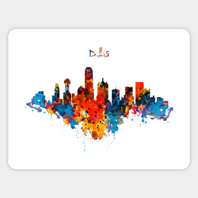 Dallas Watercolor Skyline Magnet by Marian Voicu